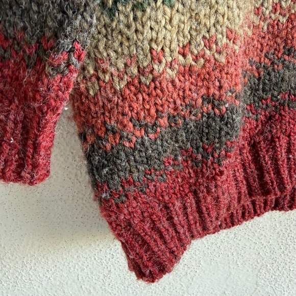 Vtg Sweater Striped Chunky Knit Wool Blend Oversized Cozy 90s Grandpacore L - Picture 4 of 7
